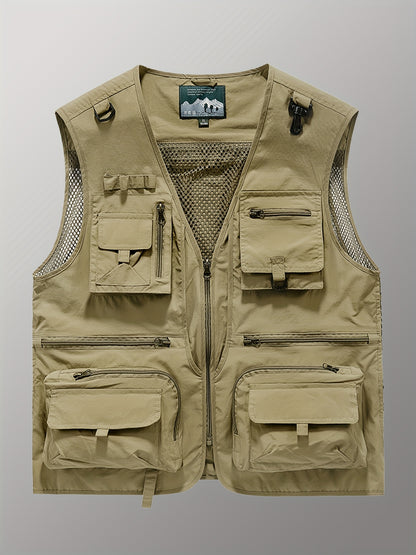 Gilet en Nylon pour Hommes | Conception à Multipoches pour Activités Extérieures | Panneaux en Maille Respirante et Poches Zippées | Polyvalent Toutes Saisons | Idéal pour la Randonnée, la Pêche & l'Entraînement | Durable & Confortable | Vert Olive