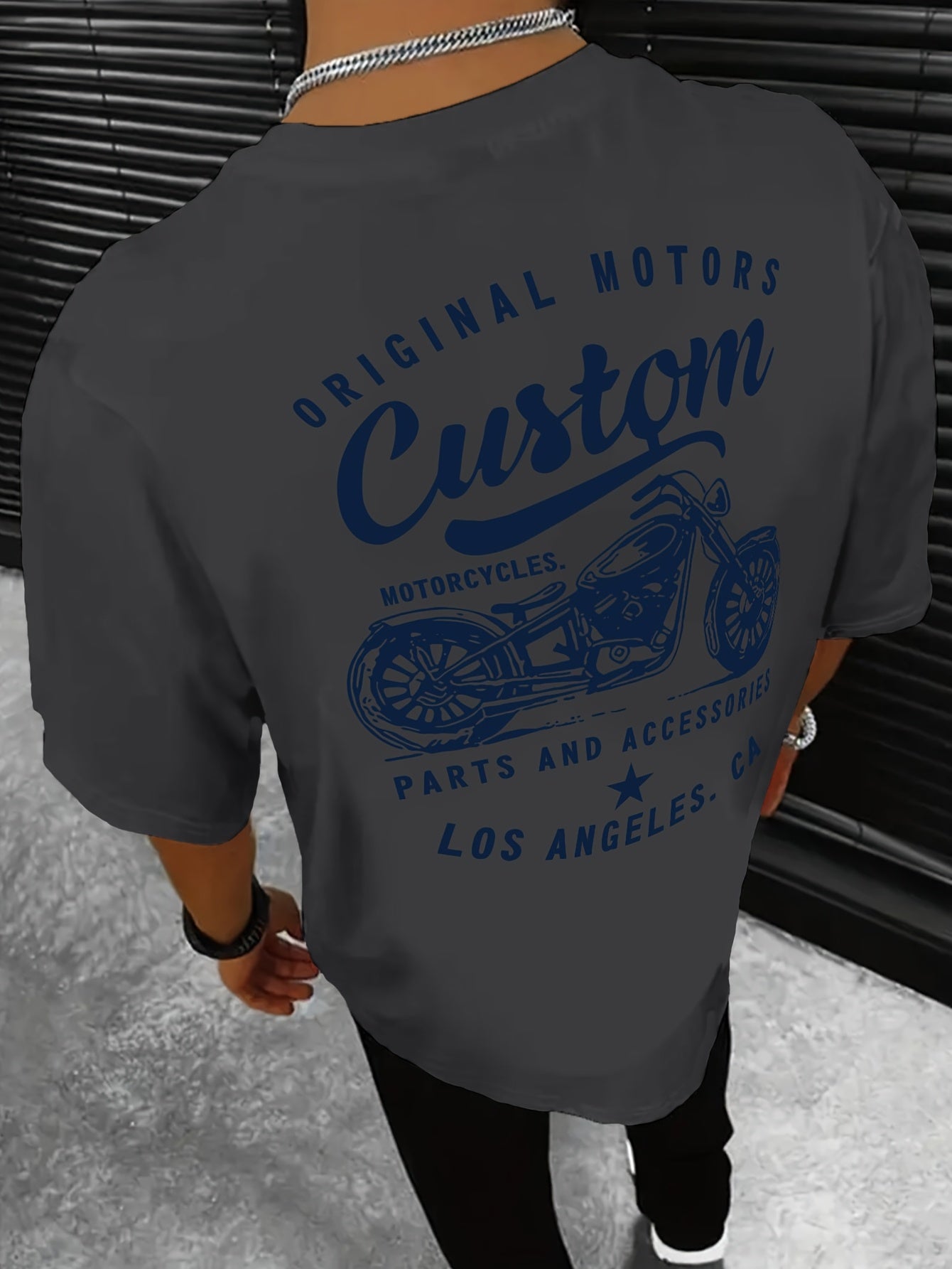 Men's Original Motorcycles Graphic T-Shirt - Casual Street Style Short Sleeve Crewneck Tee, White with Blue Print, Polyester Blend, Los Angeles Parts & Accessories Design