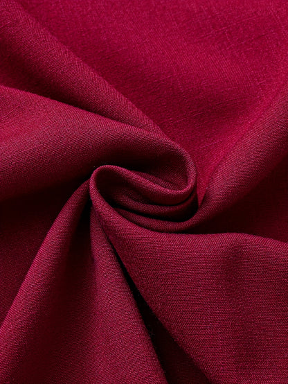 Men's red solid color shirt short sleeved casual shirt Men's invisible button shirt beach casual party summer camping fishing outdoor shirt