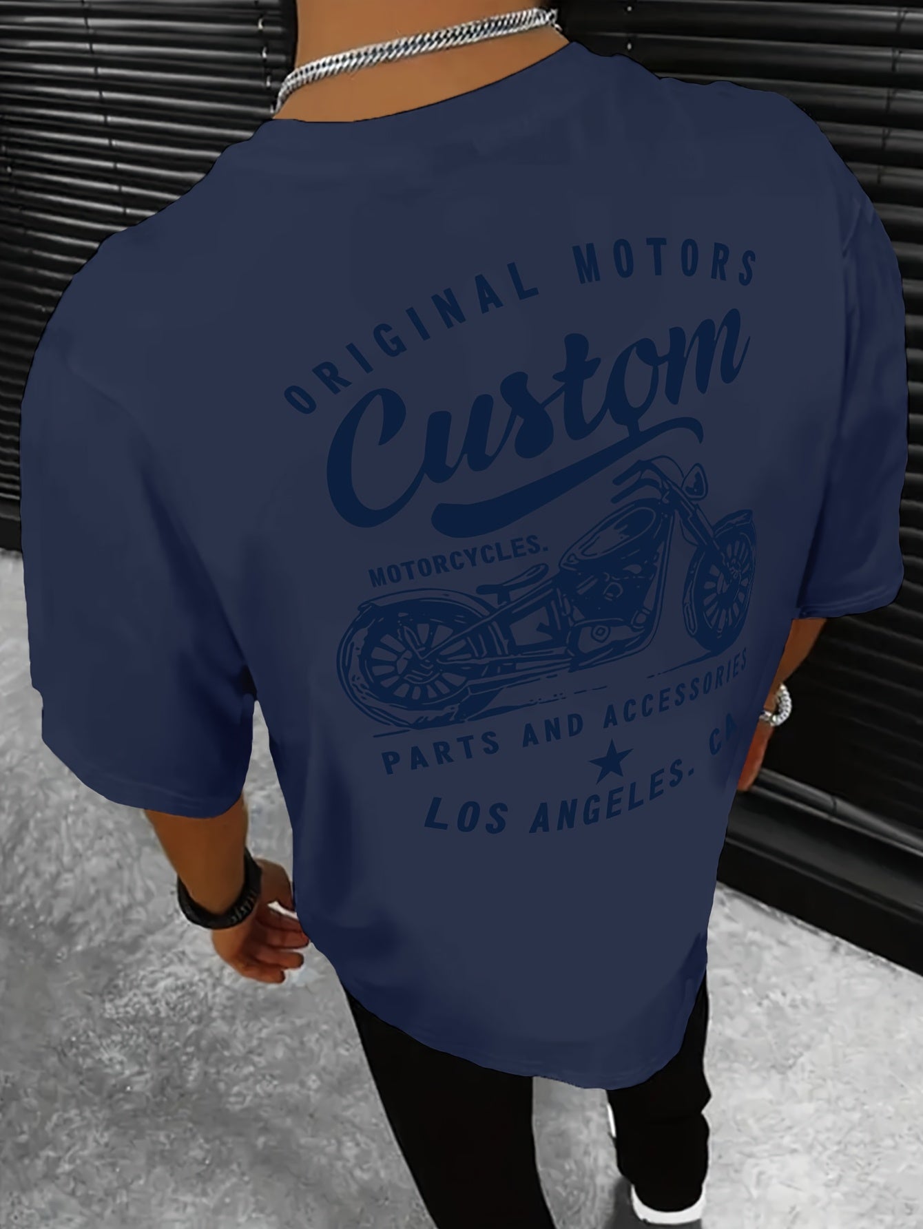 Men's Original Motorcycles Graphic T-Shirt - Casual Street Style Short Sleeve Crewneck Tee, White with Blue Print, Polyester Blend, Los Angeles Parts & Accessories Design