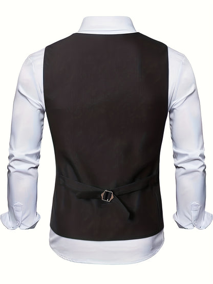 Gilet de Costume à Col en V, Style Rétro Décontracté pour Homme, Gilet Cintré Uni à Simple Boutonnage pour Tenue de Soirée