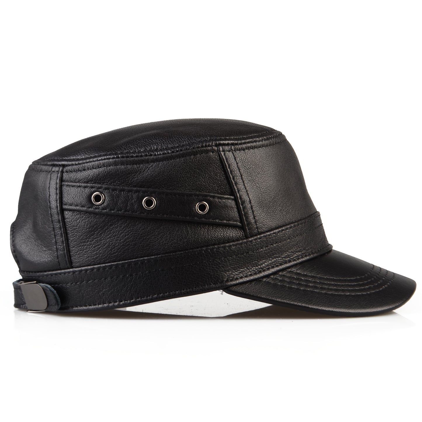 Premium Sheepskin Baseball Cap for Men - Fashionable Flat Brim Hat, Thin Design for Spring & Fall, Casual Outdoor Duckbill Cap for Middle-Aged Adults, Visor Cap | Sleek Headgear | Sleek Leather Ha