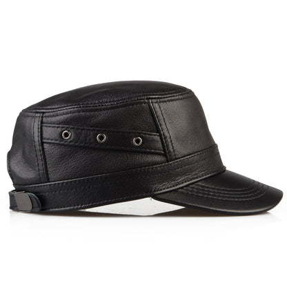 Premium Sheepskin Baseball Cap for Men - Fashionable Flat Brim Hat, Thin Design for Spring & Fall, Casual Outdoor Duckbill Cap for Middle-Aged Adults, Visor Cap | Sleek Headgear | Sleek Leather Ha