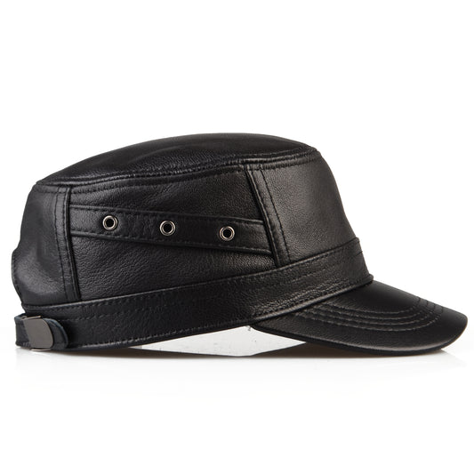 Premium Sheepskin Baseball Cap for Men - Fashionable Flat Brim Hat, Thin Design for Spring & Fall, Casual Outdoor Duckbill Cap for Middle-Aged Adults, Visor Cap | Sleek Headgear | Sleek Leather Ha