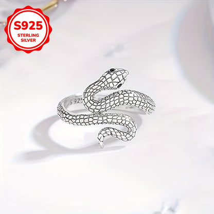 1pc Vintage Punk Style Adjustable Snake Ring for Women and Men, 925 Sterling Silver, Hypoallergenic, 4g, Daily Wear Jewelry