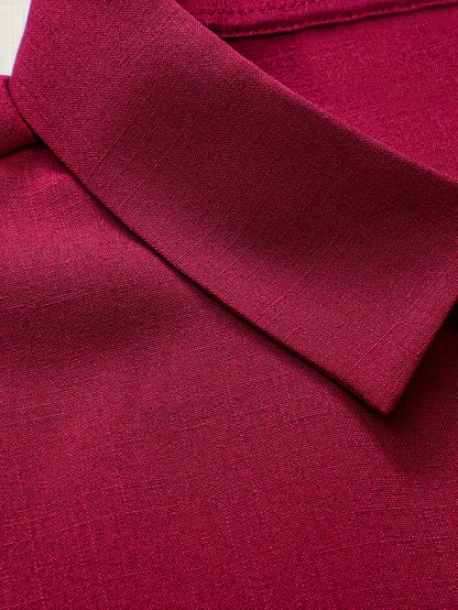 Men's red solid color shirt short sleeved casual shirt Men's invisible button shirt beach casual party summer camping fishing outdoor shirt