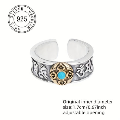 Vintage Six-Word Mantra Sterling Silver Ring for Men, S925 Silver Distressed Craftsmanship Creative Index Finger Ring