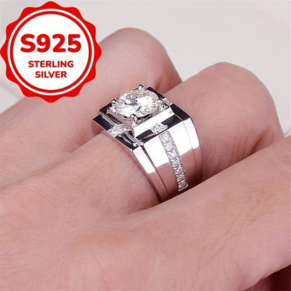 925 Pure Silvery Ring with Sparkling Synthetic Zirconia, and Dominant High-Quality Jewelry for Men