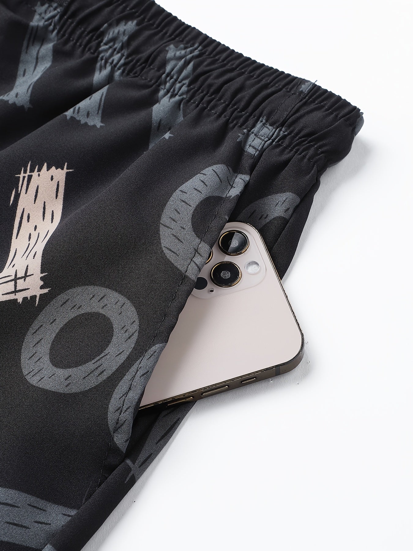 Men'S Quick-Dry Athletic Shorts - Breathable, Stretchy Polyester & Spandex Blend, Letter Print Pattern, Casual Loose Fit for Beach, Running, Cycling, Hiking, Swimming | Woven Fabric, 115g\u002Fm², Spring\u002FSummer\u002FFall