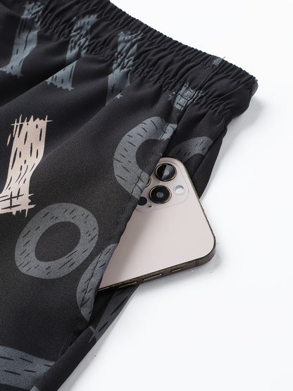 Men'S Quick-Dry Athletic Shorts - Breathable, Stretchy Polyester & Spandex Blend, Letter Print Pattern, Casual Loose Fit for Beach, Running, Cycling, Hiking, Swimming | Woven Fabric, 115g\u002Fm², Spring\u002FSummer\u002FFall