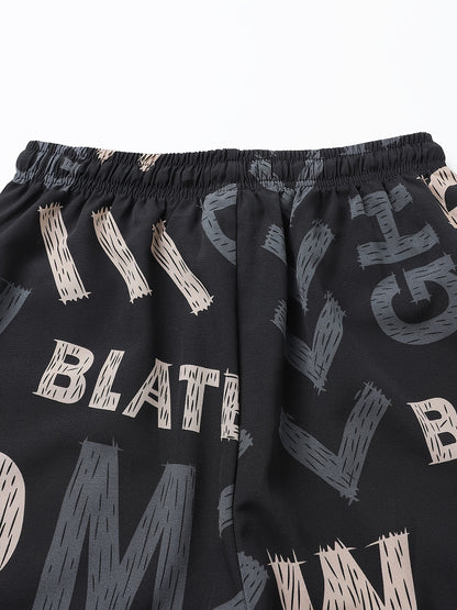 Men'S Quick-Dry Athletic Shorts - Breathable, Stretchy Polyester & Spandex Blend, Letter Print Pattern, Casual Loose Fit for Beach, Running, Cycling, Hiking, Swimming | Woven Fabric, 115g\u002Fm², Spring\u002FSummer\u002FFall