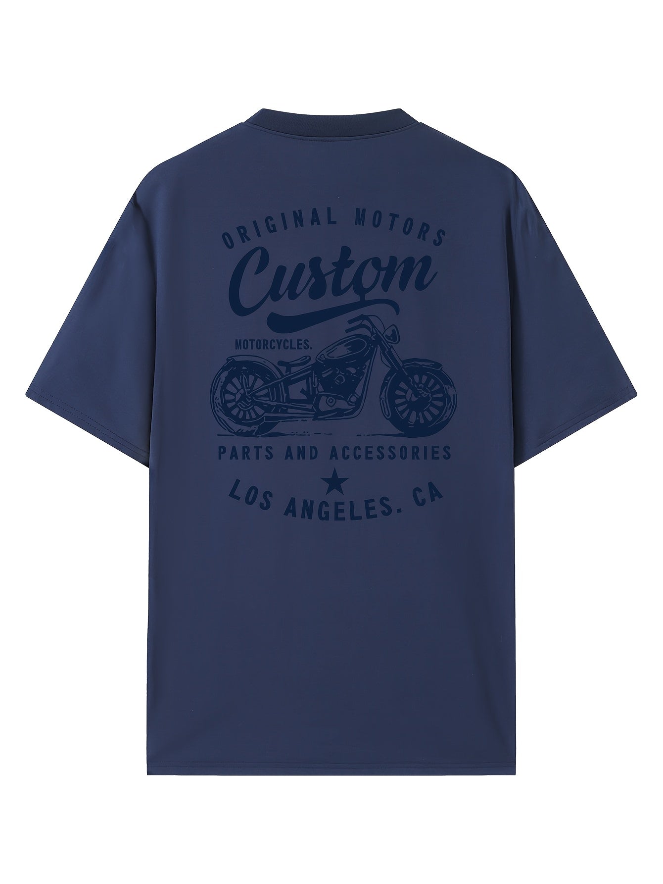 Men's Original Motorcycles Graphic T-Shirt - Casual Street Style Short Sleeve Crewneck Tee, White with Blue Print, Polyester Blend, Los Angeles Parts & Accessories Design