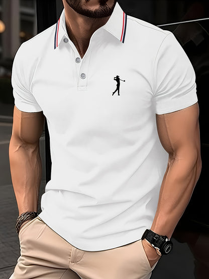Golf Print Polo Shirt, Men'S Top, Summer Casual Short-Sleeve Shirt