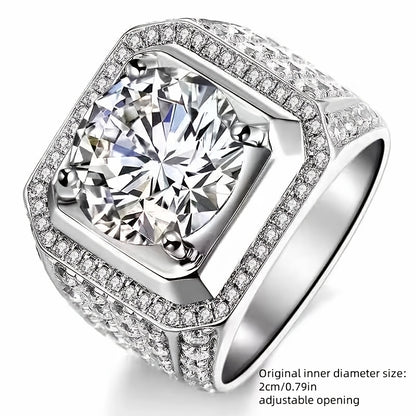 1 Carat Moissanite Engagement Ring for Men, Elegant 925 Silvery Plated Faux Diamond Band, Hip Hop Style, Single Ring Jewelry