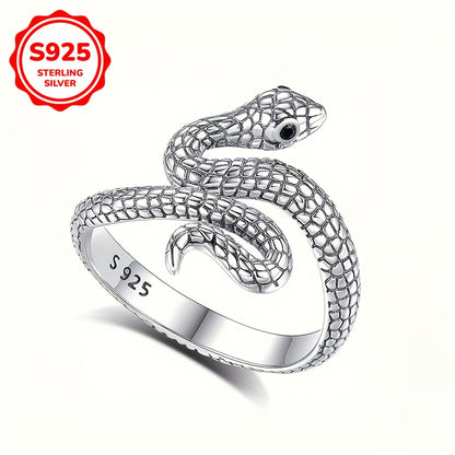 1pc Vintage Punk Style Adjustable Snake Ring for Women and Men, 925 Sterling Silver, Hypoallergenic, 4g, Daily Wear Jewelry