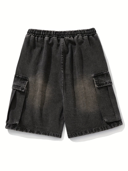 Men's Casual Denim Shorts with Side Pockets - Loose Fit, Drawstring Waist, Cotton Blend, Summer Streetwear