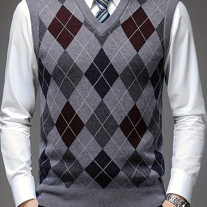 Gilet Tricoté à Col en V pour Homme - Pull Sans Manches Toutes Saisons, Polyvalent pour Tenue Décontractée, Bureau et Mariage - Lavable en Machine, Coupe Régulière, Élasticité Moyenne, Noir