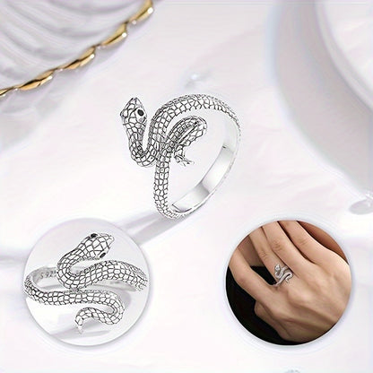 1pc Vintage Punk Style Adjustable Snake Ring for Women and Men, 925 Sterling Silver, Hypoallergenic, 4g, Daily Wear Jewelry