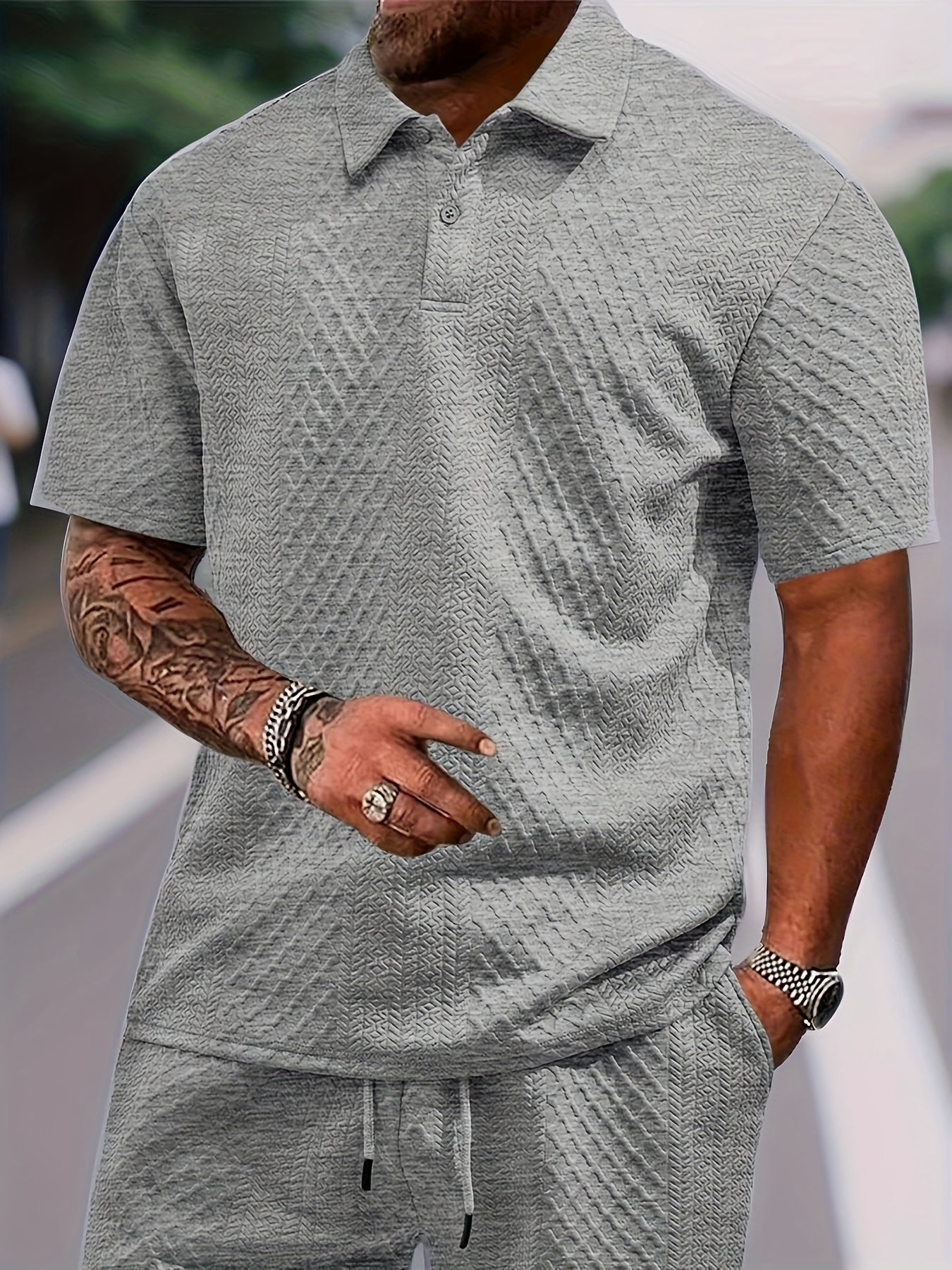 Men'S New Trendy Polo Shirt, Outdoor Casual Sports Button-Up, Striped Collared Top.