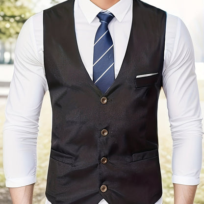 Gilet de Costume à Col en V, Style Rétro Décontracté pour Homme, Gilet Cintré Uni à Simple Boutonnage pour Tenue de Soirée