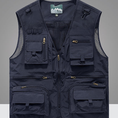 Gilet en Nylon pour Hommes | Conception à Multipoches pour Activités Extérieures | Panneaux en Maille Respirante et Poches Zippées | Polyvalent Toutes Saisons | Idéal pour la Randonnée, la Pêche & l'Entraînement | Durable & Confortable | Vert Olive
