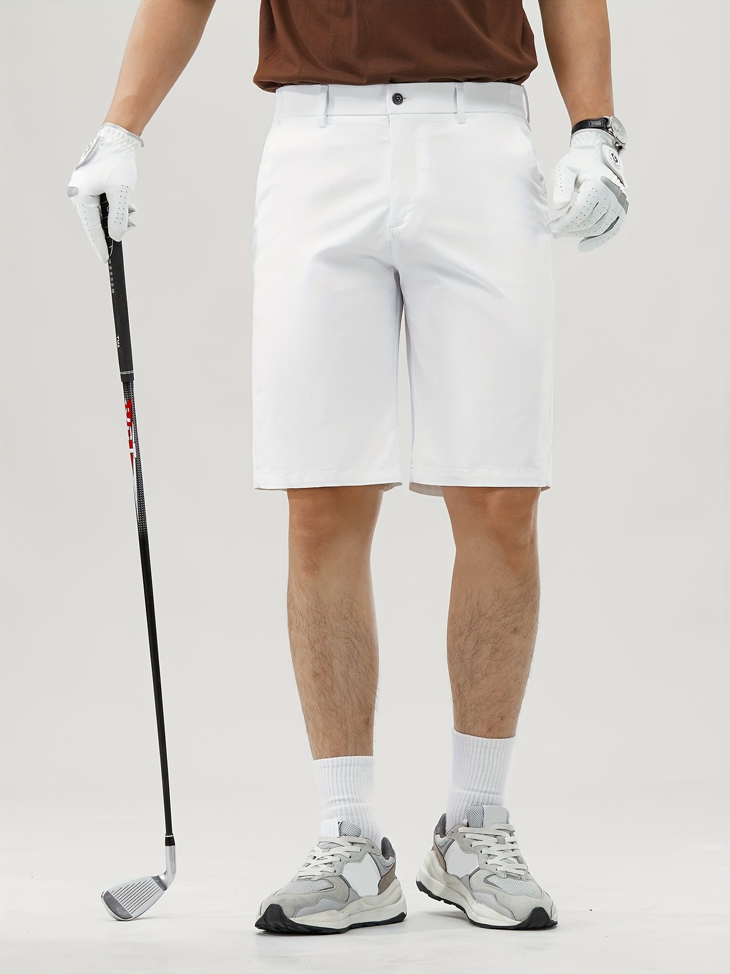 Men's Lightweight Golf Shorts with Elastic Waistband, UV Protection, and Multiple Pockets - Breathable Cotton-Spandex Blend for Casual, Outdoor, and Golf Activities - Solid Mint Green