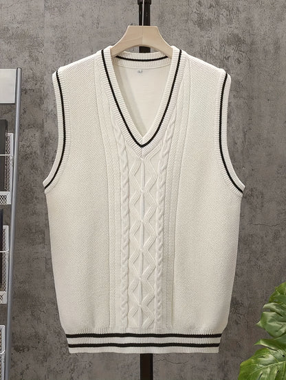 Gilet sans manches en viscose bleue pour homme - Design torsadé décontracté et sportif, col en V, élasticité moyenne, idéal pour la randonnée, les tenues décontractées et les activités de plein air.