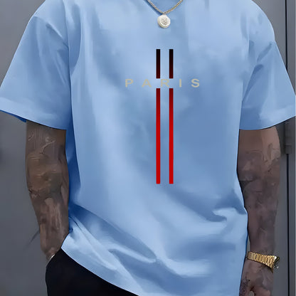 1pc Men'S Fashion Casual Crew Neck T-Shirt, 100% Polyester Knit Fabric, Slight Stretch, Alphabet Pattern, Summer Short Sleeve Tee