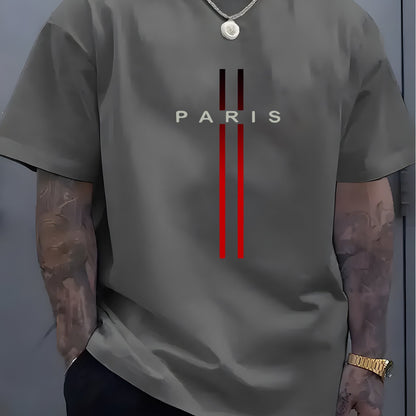 1pc Men'S Fashion Casual Crew Neck T-Shirt, 100% Polyester Knit Fabric, Slight Stretch, Alphabet Pattern, Summer Short Sleeve Tee