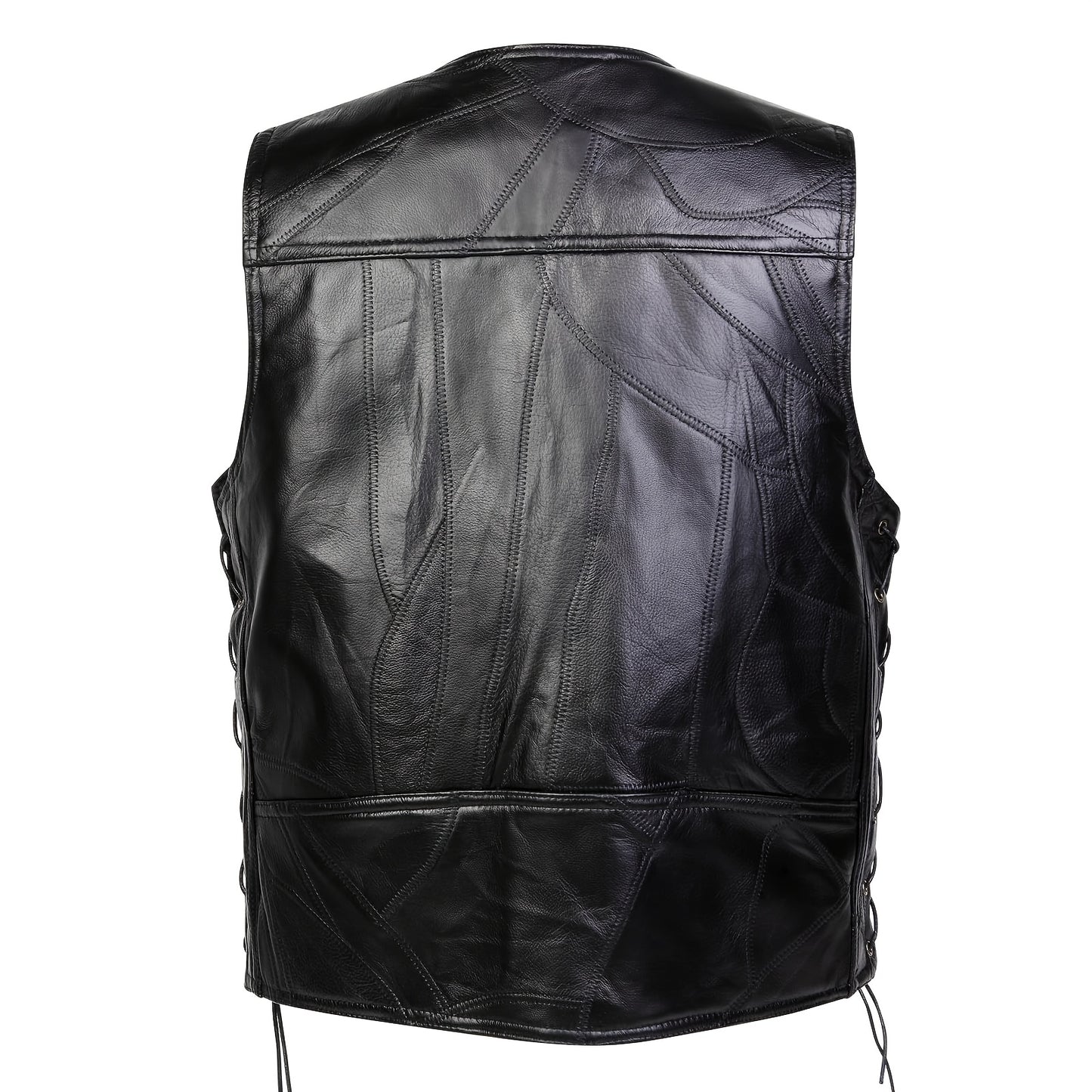 1pc Veste sans Manches en Similicuir ICEBANNER pour Homme, Veste Motocross Clubwear à Boutons-Pression et Lacets Réglables avec Poches Cachées, 100% Similicuir