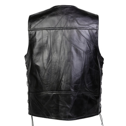 1pc Veste sans Manches en Similicuir ICEBANNER pour Homme, Veste Motocross Clubwear à Boutons-Pression et Lacets Réglables avec Poches Cachées, 100% Similicuir