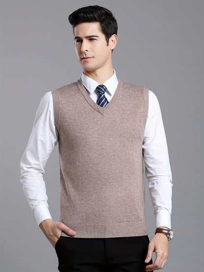 Gilet Homme Sans Manches en Laine Stretch - Texture Côtelée Élégante, Tricot Chaud pour Tenue Décontractée et Golf, Anniversaire - Noir