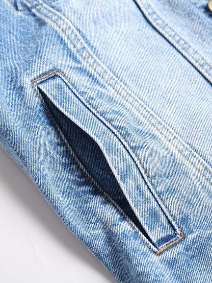 Veste en jean décontractée pour homme, mélange de coton, non extensible, couleur unie, sans manches, col à revers, coupe standard, tissée avec détails de poches