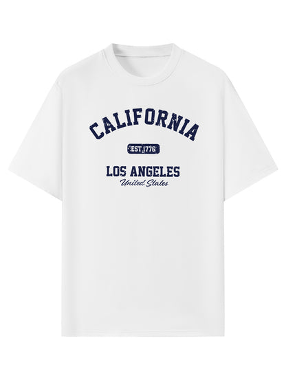 A Stylish Loose-Fitting White T-Shirt for Men with a Trendy Letter Print, Perfect for Casual Wear.