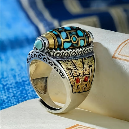 2pcs Six-Character Mantra Nine-Eye Dzi Bracelet Ring, Men'S Fortune, Gift