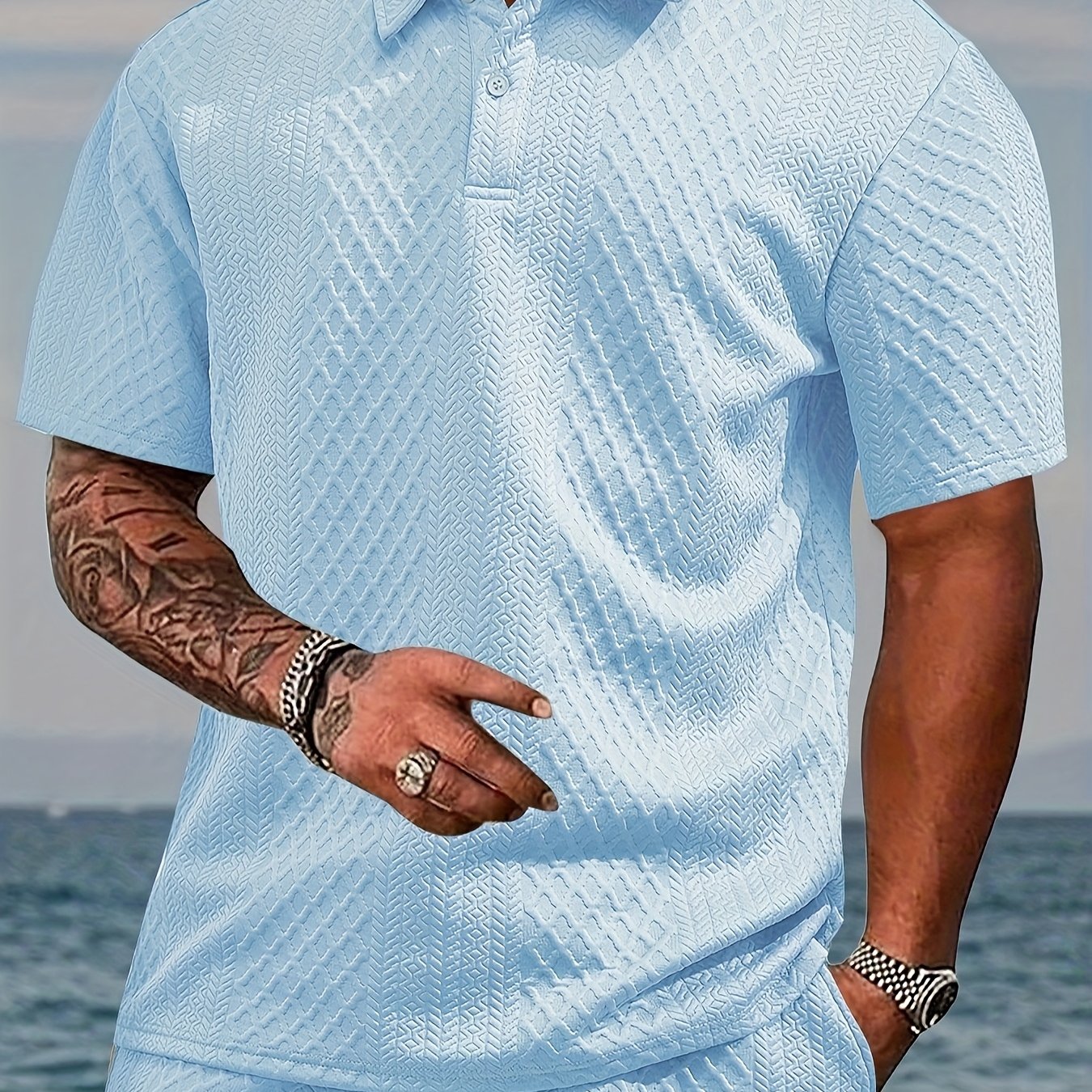 Men'S New Trendy Polo Shirt, Outdoor Casual Sports Button-Up, Striped Collared Top.