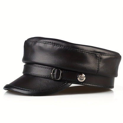 Men's genuine leather sheepskin flat top hat, retro British style, high-quality leather, suitable for all seasons
