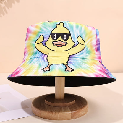 Men'S and Women'S Yellow Duck Tie-Dye Bucket Hat - Stylish Wide Brimmed Panama Hat with Glasses Design, Lightweight Polyester, Perfect for Outdoor & Casual Wear, Casual Headwear | Vibrant Hat | Lightweight Hat