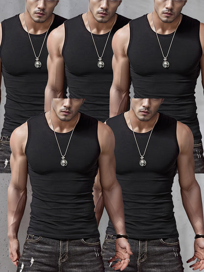 5 débardeurs pour hommes à larges épaules - Noir, Gris, Blanc - Sans manches, respirant, col rond - Pour le sport et le fitness