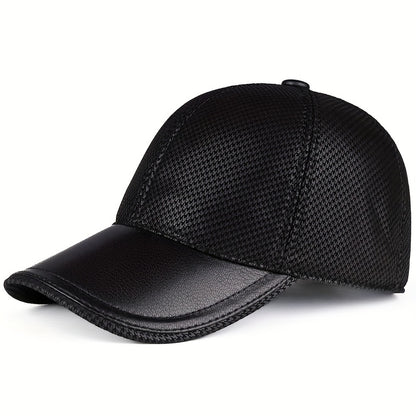 New Arrival - Stylish Plaid Baseball Cap for Women & Men | Genuine Leather Trimmed | Breathable Mesh Back | Adjustable Fit | Sun Protection | Versatile Fashion Accessory, Baseball Ca