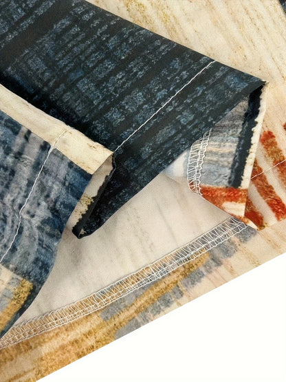 Men'S Geometric-Patterned Casual Beach Shorts, 100% Polyester, Slight Stretch, Drawstring, Regular Fit, Woven Fabric, 120g\u002Fm² - European and American Style Summer Fashion