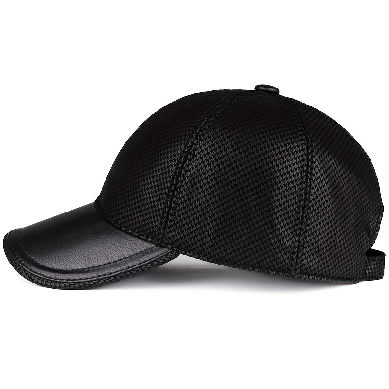 New Arrival - Stylish Plaid Baseball Cap for Women & Men | Genuine Leather Trimmed | Breathable Mesh Back | Adjustable Fit | Sun Protection | Versatile Fashion Accessory, Baseball Ca