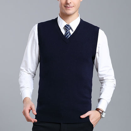 Gilet Homme Sans Manches en Laine Stretch - Texture Côtelée Élégante, Tricot Chaud pour Tenue Décontractée et Golf, Anniversaire - Noir