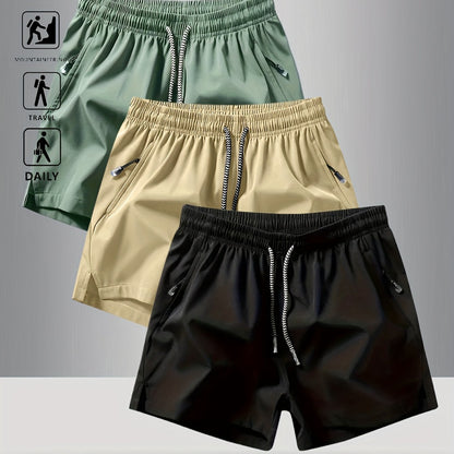 3pcs OBM Men's Moisture-Wicking Lightweight Athletic Shorts with Adjustable Drawstring Waist & Zipper Pocket - Breathable Quick-Dry Gym Running Training Shorts for Summer, Beach, Outdoor Activities (Teal, Burgundy, Navy)