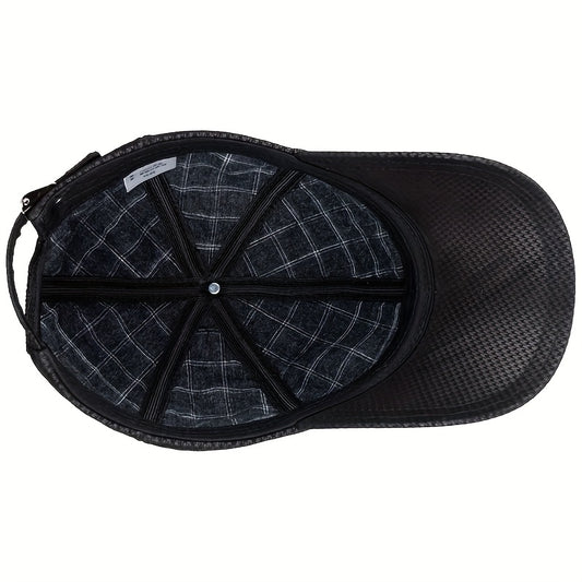 New Arrival - Stylish Plaid Baseball Cap for Women & Men | Genuine Leather Trimmed | Breathable Mesh Back | Adjustable Fit | Sun Protection | Versatile Fashion Accessory, Baseball Ca