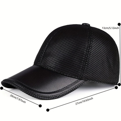 New Arrival - Stylish Plaid Baseball Cap for Women & Men | Genuine Leather Trimmed | Breathable Mesh Back | Adjustable Fit | Sun Protection | Versatile Fashion Accessory, Baseball Ca
