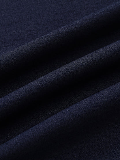 Men's Navy Blue Casual Short-Sleeve Shirt with Invisible Button Detail - Perfect for Beach, Summer Parties, Camping, and Outdoor Activities, Beach Party Attire | Mandarin Collar Shirt | Solid Color Top