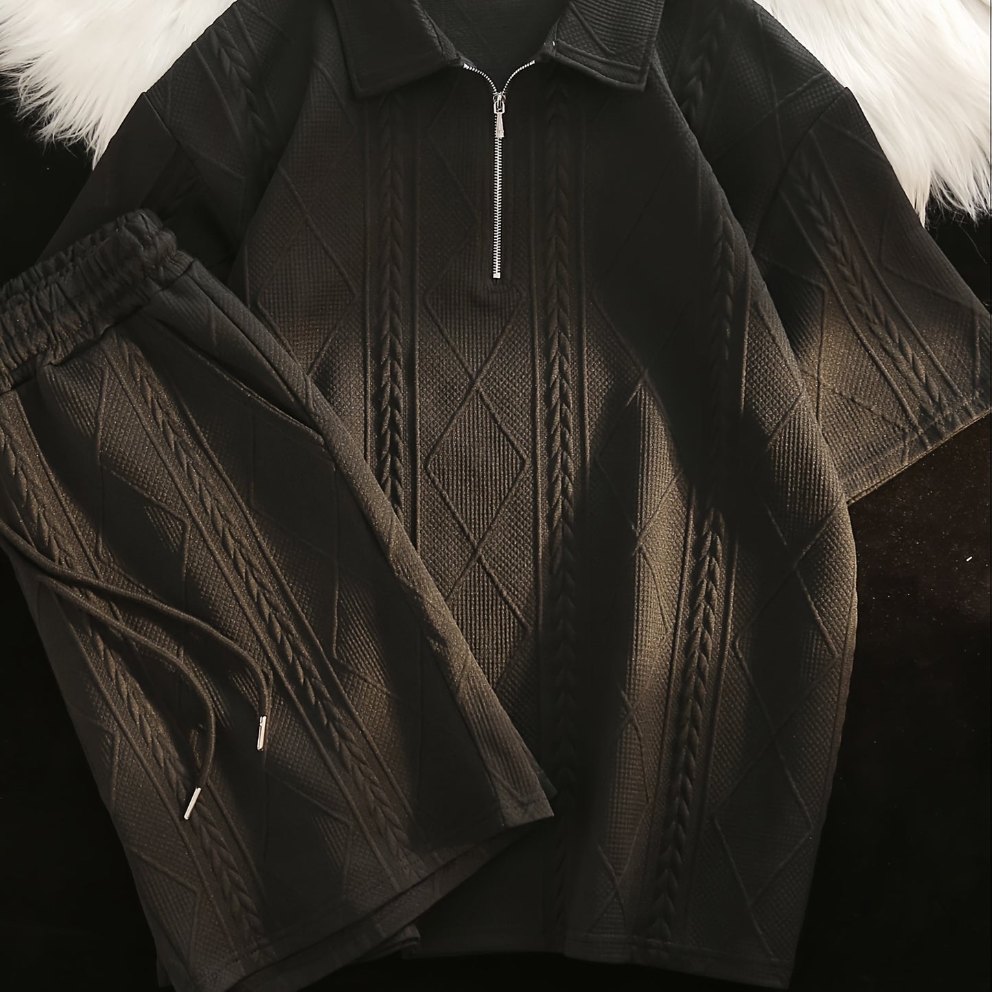 Retro Style 2pcs Men's Casual Summer Outfit Suits, Geometric Pattern Design Short Sleeve Lapel Shirt Top And Shorts Suit