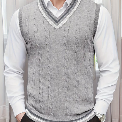 Gilet Homme Sans Manches Col en V Tricoté, Design Décontracté et Rétro, Idéal pour l'Automne et l'Hiver, Parfait pour un Look Décontracté et Sophistiqué en Toute Occasion