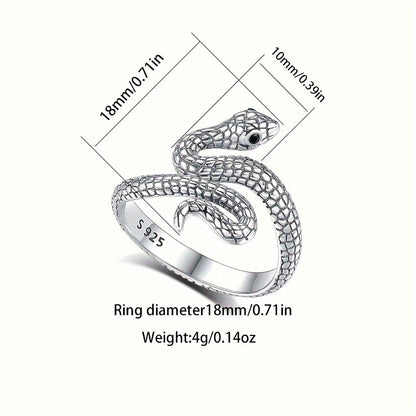 1pc Vintage Punk Style Adjustable Snake Ring for Women and Men, 925 Sterling Silver, Hypoallergenic, 4g, Daily Wear Jewelry
